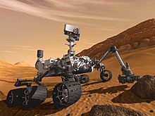 Artist's concept of Curiosity, an example of an uncrewed land-based vehicle. The stereo camera is mounted on top of the rover. Mars Science Laboratory, 2011-Present.jpg