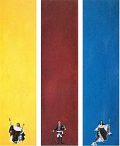 Drei Ölgemälde „Napoleon I., Carl Friedrich von Wolffersdorf, Ludwig XV.“ von Norbert Tschirpke 1989/1990, Öl auf Leinwand, jeweils 270 × 70 cm
