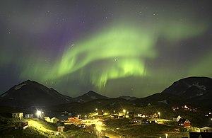 Northern lights over Kulusuk, Greenland