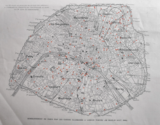 Carte des impacts d'obus des canons longue portées parue dans L'Illustration.