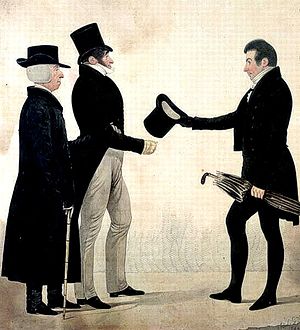 English: "Three Gentlemen Greeting Each O...