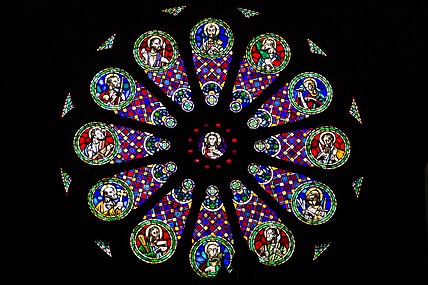 Rose window representing Jesus and His disciples.