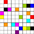 Abbildung 3c. Sudoku aus Abb. 1 mit Farben anstatt Ziffern und vertauschter zweiter und dritter Blockspalte