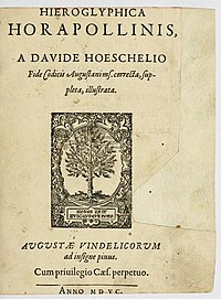 Horapollonin Hieroglyfikan kansilehti vuodelta 1595.