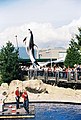Delfín počas vystúpenia v akváriu Vancouver Aquarium