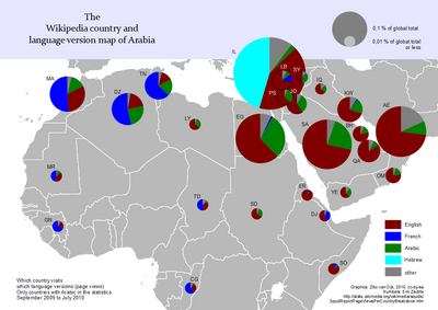 Countries in Northern Africa and the Middle East and requested WP language versions, 2010.