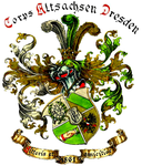 The center of the official fraternity crest of Corps Altsachsen Dresden is marked with a Zirkel.