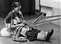 We'Wha (1849–1896), a celebrated Zuni Two-spirit weaver at work on a backstrap loom, photo: John K. Hillers, c. 1871–1907