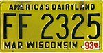 Номерной знак штата Висконсин 1993 года - FF 2325.jpg