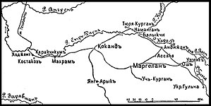 Театр военных действий (карта из статьи «Кокандская экспедиция» «Военная энциклопедия Сытина»; 1913 год)