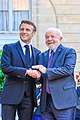 O Presidente da França, Emmanuel Macron e o Presidente Lula durante encontro em Paris, onde o chefe o estado brasileiro participou da reunião do Pacto pelo Clima a convite do Governo Francês, em 2023.