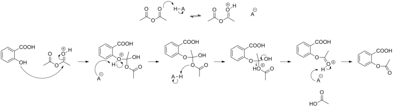 Acetylation of salicylic acid, mechanism