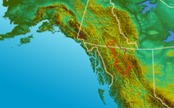 Cassiar Mountains na mapě severozápadu Severní Ameriky