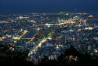 從眉山公園的展望台所看見的德島市市區夜景