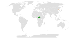 Карта с указанием местоположения Центральноафриканской Республики и Корейской Народно-Демократической Республики