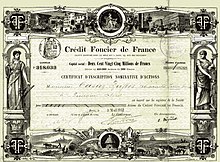 Certificat d'inscription d'Action du Crédit Foncier de France