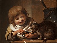 Jongen die zijn kat voert, 1660-1669, Museum Bredius