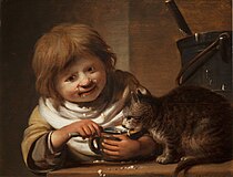 猫に餌をやる少年 (1660s) ブレディウス美術館
