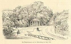 Villa Weißenburg und Bopserbrunnen mit der steinernen Säulenhalle von 1840, 1860.