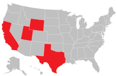 Estados americanos onde foram encontrados fósseis de Uintatério