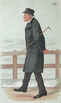 Уильям Джордж Фицкларенс, 2-й граф Манстер. Карикатурно изображенный Шпионом (Лесли Уорд) в "Ярмарке тщеславия", февраль 1882 года