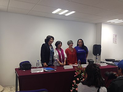 Members of the Presidium. In order of left side to right: Gloria Ramírez Hernández; Balbina Hernández Alarcón; Patricia Hernández Salazar and Carmen Alcázar