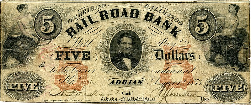 банкнота Железнодорожного банка, в штате Мичиган