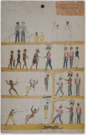Плакат, вышедший в Земле Ван-Димена во время Чёрной войны и изображающий политику лейтенант-губернатора Дейви, направленную на дружбу и равное правосудие для поселенцев и аборигенов