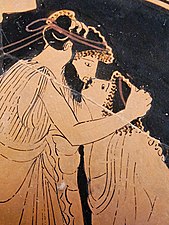 Bacio tra erastès e eromenos (Particolare, V secolo a.C.).