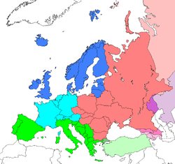 Northern Europe as defined by the United Nations (marked blue):      Northern Europe      Western Europe      Eastern Europe      Southern Europe