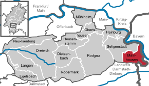 Poziția Mainhausen pe harta districtului Offenbach
