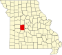 Harta statului Missouri indicând comitatul Benton