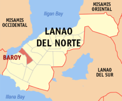 Map of Lanao del Norte with Baroy highlighted