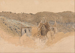 Ruševine s hribom v ozadju, Samuel Palmer, 1835