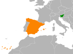 Map indicating locations of Slovenia and Spain