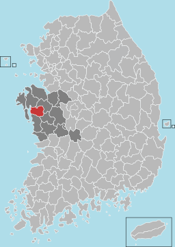 Hongseong-guns läge i Södra Chungcheong och Sydkorea