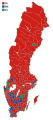 Votes by municipality. The municipalities are the color of the party that got the most votes within the coalition that won relative majority.