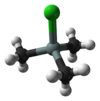 Pilk-kaj-bastona modelo de la trimetilsilil-kloridmolekulo