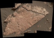 Close view of probable mud cracks appearing as ridges, as seen by Curiosity Rover.