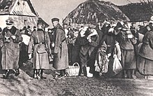 Expulsion of Poles from villages in the Zamosc Region by German SS soldiers, December 1942 Wysiedlanie-Zamojszczyzna.jpg