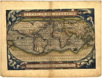 Wereldkaart: Typus Orbis Terrarum van Abraham Ortelius, 1570.