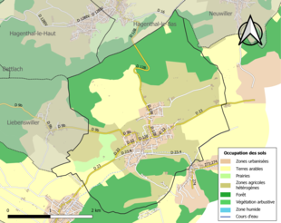 Carte en couleurs présentant l'occupation des sols.