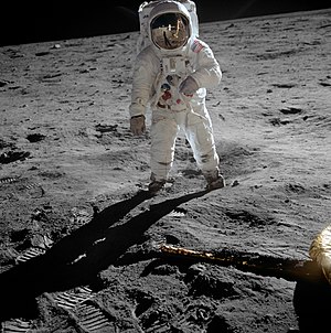 Aldrin poses on the Moon, allowing Armstrong t...