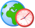 Globe icon with a red clock.