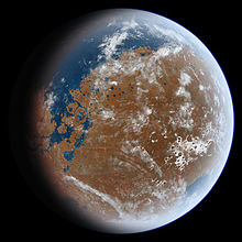 An artist's impression of ancient Mars and its hypothesized oceans based on geological data AncientMars.jpg