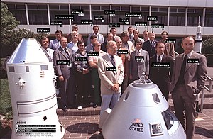 Most of the Apollo astronauts gathered at the Johnson Space Center in Houston in 1978 Apollo Astronauts (names added).jpg