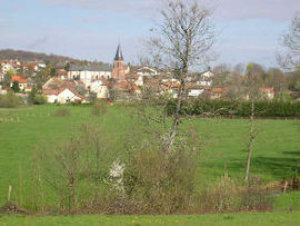 The village of Bavilliers seen from the canal