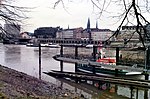 Blick von der Werderstrasse über die DGzRS, die Weser Richtung Bremen Mitte - 1984