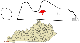 Location within Fulton County and the state of Kentucky