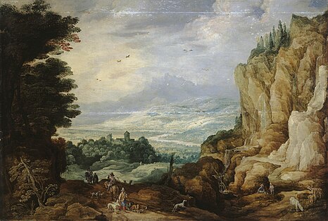 Felsige Landschaft mit einem Wasserfall, c. 1610, Eremitage (Sankt Petersburg), Sankt Petersburg